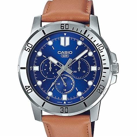 Casio MTP-VD300L-2EUDF Herren Analog Uhr – Blaues Zifferblatt, Lederarmband