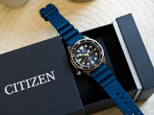 Citizen NY0040-17L Men's Watch - Blue Dial, Stainless Steel Case and Blue Rubber Strap