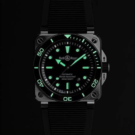 Bell & Ross BR 03-92 Diver Orologio automatico in acciaio nero 42 mm - Quadrante nero, cinturino in gomma