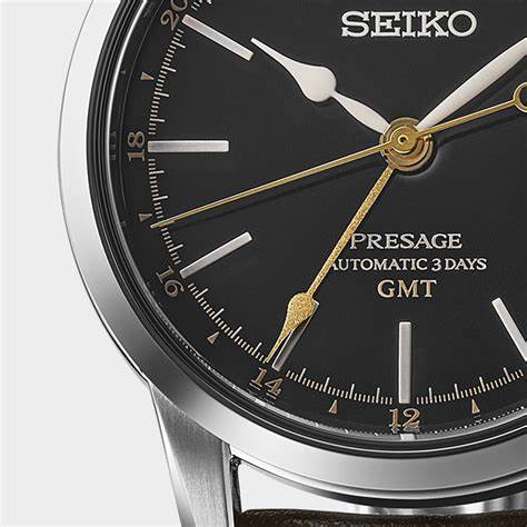 Seiko Presage SPB447J1 Orologio automatico GMT con quadrante laccato Urushi - Quadrante nero, cinturino in pelle nera