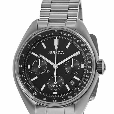 Bulova Lunar Pilot 96B258 Men's Chronograph Watch – Black Dial, Stainless Steel Bracelet