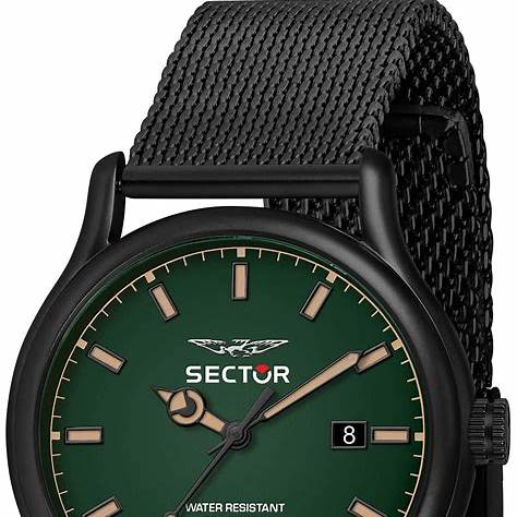 Sector 660 R3253517021 Men's Quartz Watch - 43mm Green Dial, Black Stainless Steel Mesh Bracelet