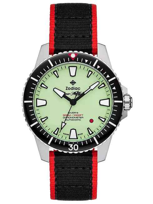 Zodiac x RedBar Super Sea Wolf Pro-Diver Automatic Watch - Pistachio Dial, Stainless Steel Bracelet