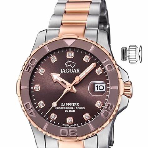 Jaguar Women's Swiss Quartz Diver Watch - Model J871/2, Two-Tone Stainless Steel, Brown Dial