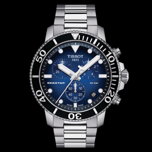 Orologio al quarzo Tissot Seastar 1000 Chronograph Uomo T120.417.11.041.01 - Quadrante blu, bracciale in acciaio inossidabile