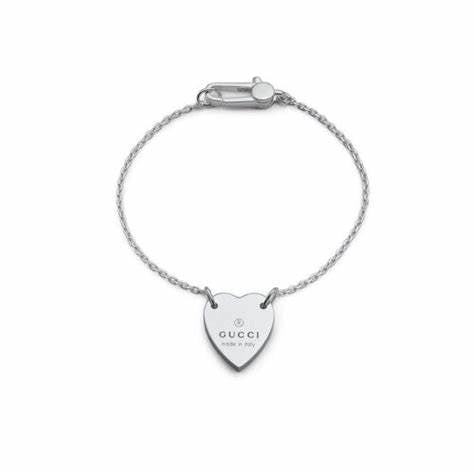 Gucci Trademark Sterling Silver Heart Bracelet - Size 18cm