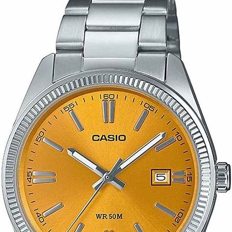 Casio Collection Mod. Date - Senfgelb ***Sonderangebot**Casio MTP-1302PD-9AVEF Herren Analog Uhr – Gelbes Zifferblatt mit Edelstahlarmband