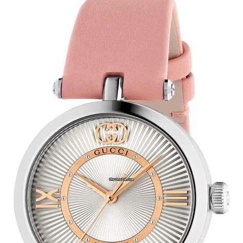 Orologio al quarzo da donna Gucci Modello 2000 YA167506 30 mm - Quadrante argento, cinturino in pelle rosa