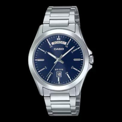 Reloj Casio MTP-1370D-2A2VDF para hombre, de acero inoxidable, con esfera azul y día y fecha
