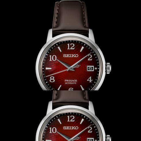 Seiko Presage SRPE41J1 38.5mm Men's Automatic Watch - Red Dial, Brown Leather Strap