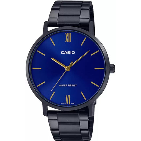 Orologio analogico Casio MTP-VT01B-2BUDF da uomo - Quadrante blu, cinturino nero in acciaio inossidabile