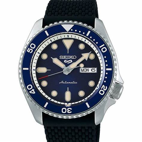 Seiko 5 Sports SRPD71K2 Automatic Men's Watch - 42.5mm Stainless Steel Case, Blue Dial, Black Silicone Strap