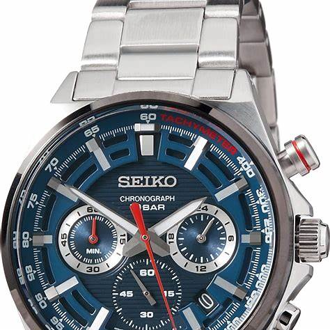 : Seiko Chronograph SSB407P1 Quartz Men's Watch - Blue Dial, Stainless Steel Bracelet