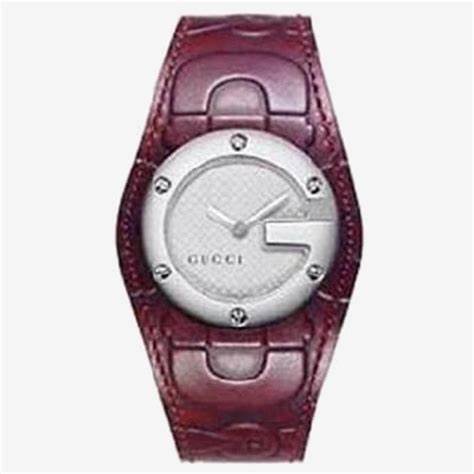 Gucci 104 G Series YA104522 Women's Watch – Silver Dial, Burgundy Leather Strap