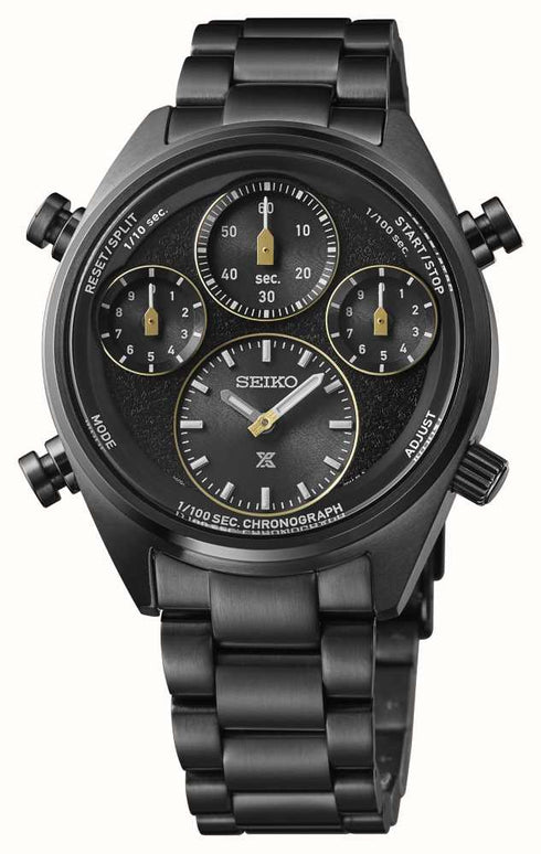 Seiko Prospex SFJ007P1 Herren Solar Chronograph Uhr - Schwarzes Zifferblatt, Schwarzes Edelstahlarmband