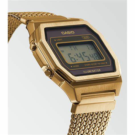 Casio Vintage A1000MGA-5EF Men's Watch - Gold Dial, Stainless Steel Mesh Bracelet