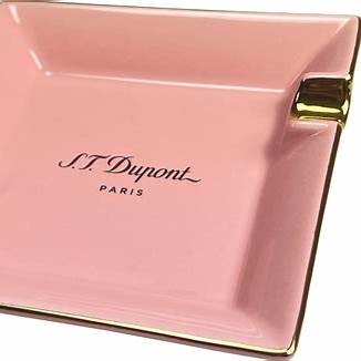 S.T. Dupont Mini Pastel Pink Ashtray Model 006278 - Porcelain with Rose Gold Finishes