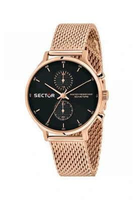 Sector 370 R3253522002 Men's Multifunction Watch - 39mm Rose Gold PVD Case, Black Dial, Rose Gold Milanese Mesh Bracelet