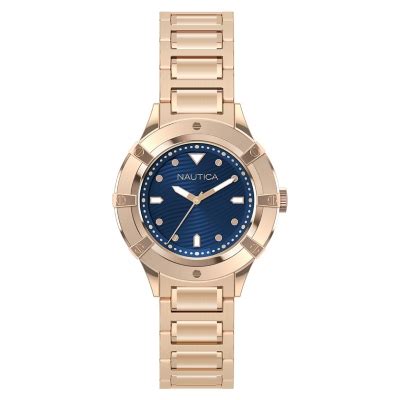 Nautica NAPCPR005 Women's Quartz Watch - Blue Dial, Rose Gold-Tone Stainless Steel Bracelet