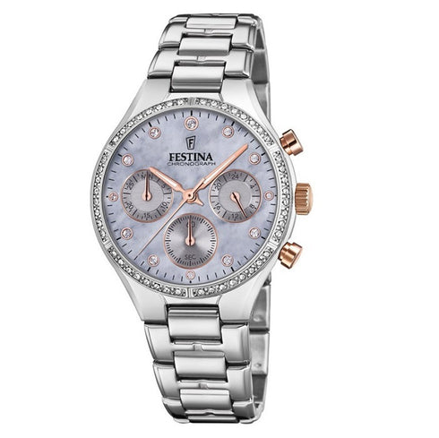 Festina F20401/3 Cronografo da donna - Acciaio inossidabile argento, quadrante blu madreperlato