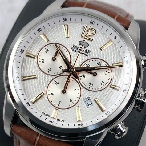 Jaguar J968/1 Men's Chronograph Watch - Silver Dial, Brown Leather Strap