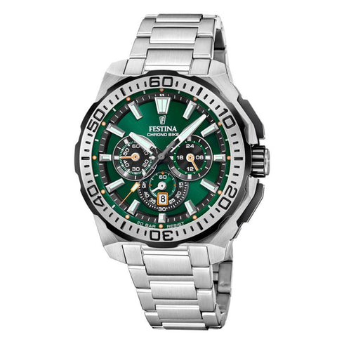 Festina Chrono Bike F20724/3 Men's Watch - Green Dial, Stainless Steel Bracelet