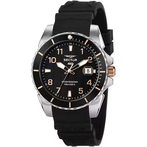Sector 450 R3251276006 Men's 41mm Black Dial Watch – Silicone Strap, 10ATM, Date
