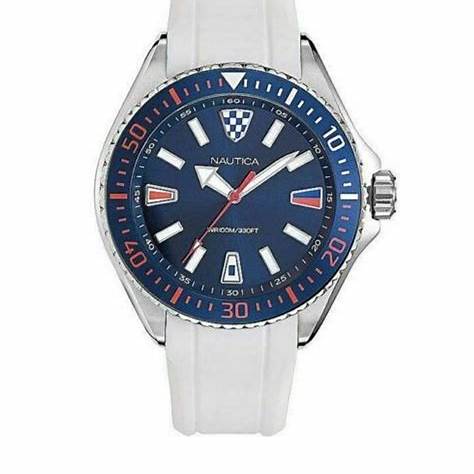 Nautica NAPCPS902 Men's Quartz Watch - Blue Dial, White Silicone Strap