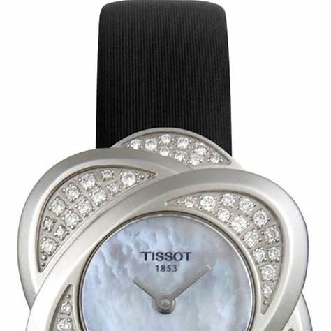 Tissot Precious Flower Women's Watch - Mother-of-Pearl Dial, Diamond-Set Bezel, Black Leather Strap