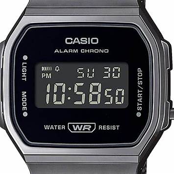 Casio A168WEMB-1BEF Vintage Digital Watch - Black Dial, Black Mesh Bracelet