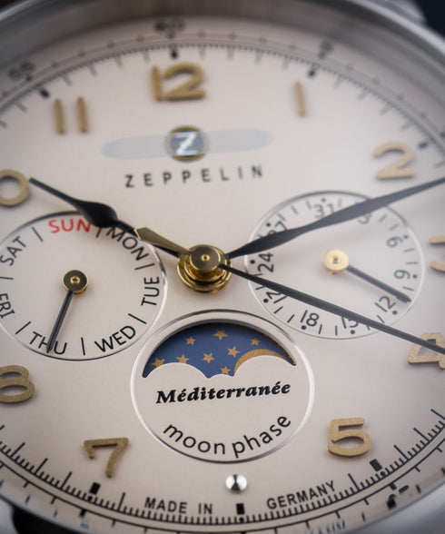 Zeppelin 9636-5 Méditerranée Moonphase Watch - Beige Dial, Brown Leather