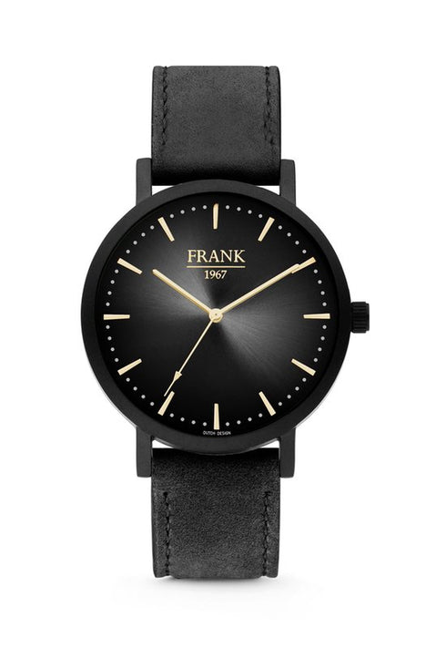 Frank 1967 7FW-0015 Men's Watch - Black Leather Strap, Grey Dial, 42mm