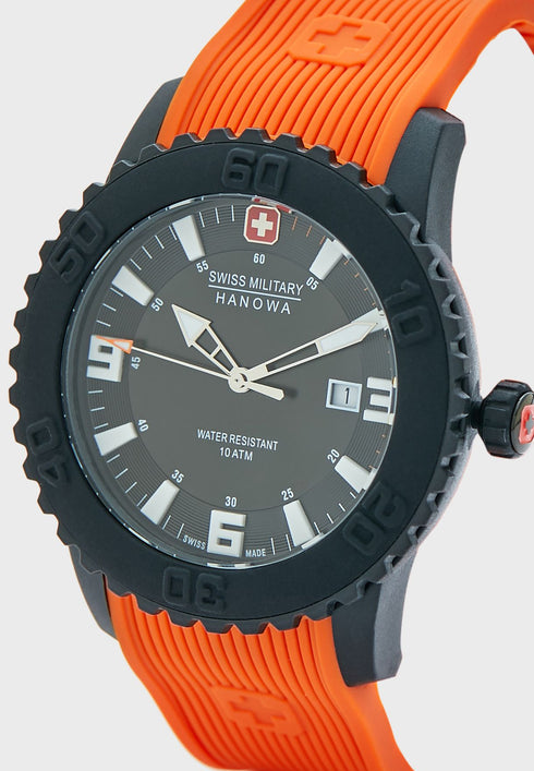 Swiss Military Hanowa SM06-4302.27.007.79 Men's Watch - Black Dial, Orange Silicone Strap