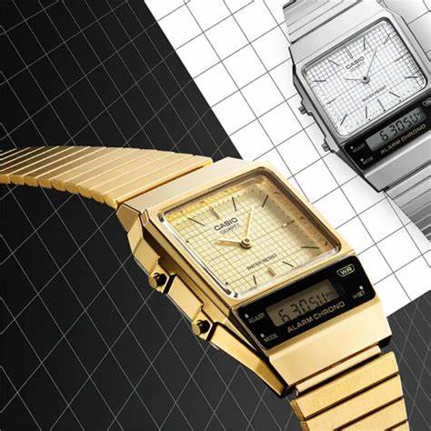 Casio AQ-800EG-9AEF Vintage Analog-Digital Watch - Gold Dial, Gold Stainless Steel Bracelet