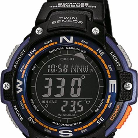 Reloj digital para hombre Casio SGW-100-2BCF con brújula - Correa de resina negra, Doble sensor