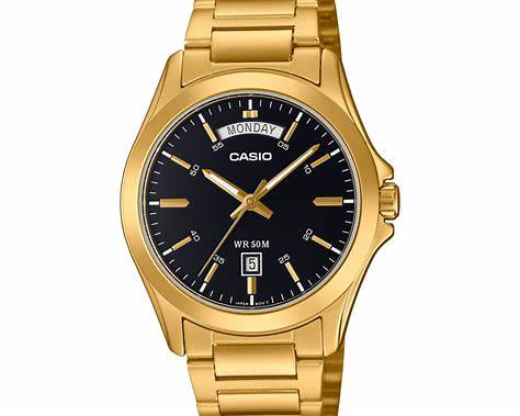 Reloj Casio MTP-1370G-1AVDF para hombre: dorado, esfera negra, día y fecha