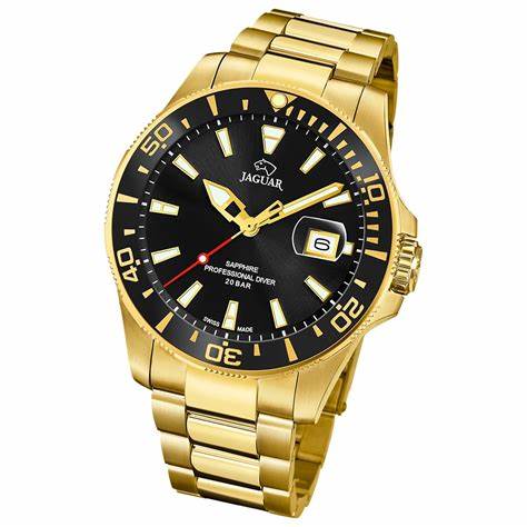 JAGUARJaguar Men's Swiss Quartz Diver Watch - Model J877/3, Gold - Tone Stainless Steel, Black DialWATCHESEcecile