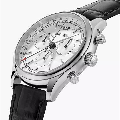 Frederique Constant Classics Quartz Chronograph Triple Calendar FC-296SW5B6 – White Dial, Black Leather Strap