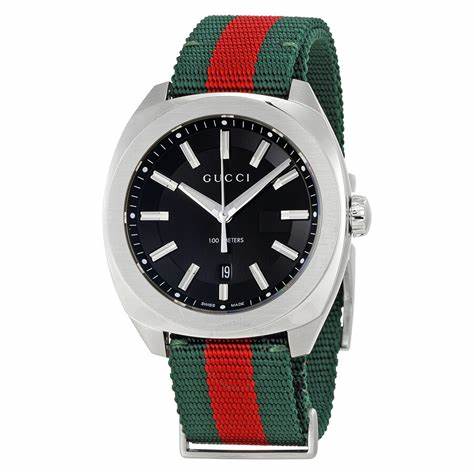 Gucci GG2570 YA142305 Men's Watch – Black Dial, Green-Red Nylon Strap