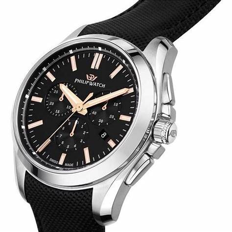 Philip Watch Amalfi R8271618002 Herren Chronograph - Edelstahlgehäuse, schwarzes Lederarmband
