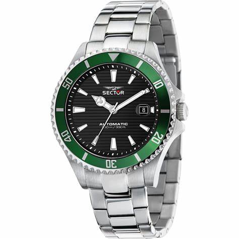 Sector 230 R3223161008 Orologio automatico da uomo - Acciaio inossidabile, quadrante nero, lunetta verde
