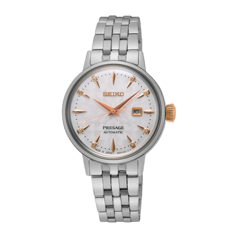 Seiko Presage SRE009J1 Reloj automático de mujer - Esfera blanca, brazalete acero