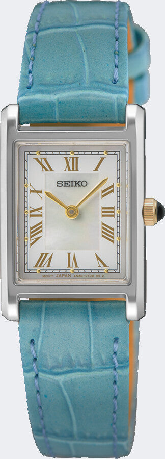 Seiko SWR101P1 Women's Quartz Watch - White Dial, Blue Leather Strap