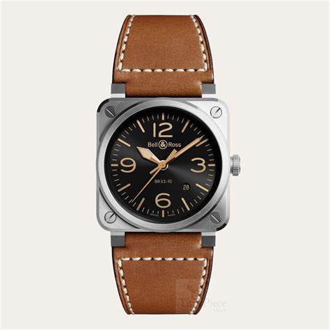 Bell & Ross BR 03-92 Golden Heritage BR0392-GH-ST/SCA - 42mm Esfera Negra, Correa de Piel Marrón