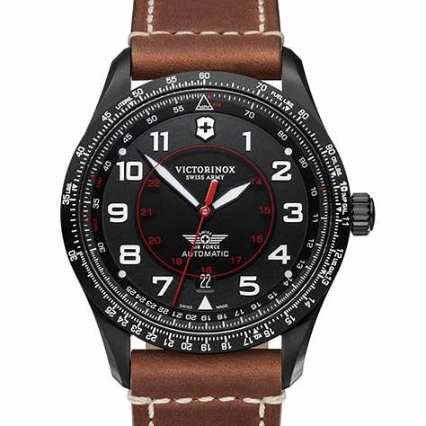 Victorinox Airboss Mechanical Men's Watch V241886 – Black Dial, Brown Leather Strap