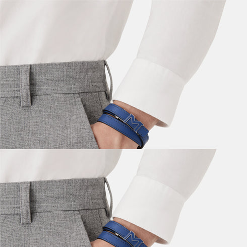Montblanc M Logo 129500 Men's Bracelet - Blue Leather Strap, Stainless Steel Clasp