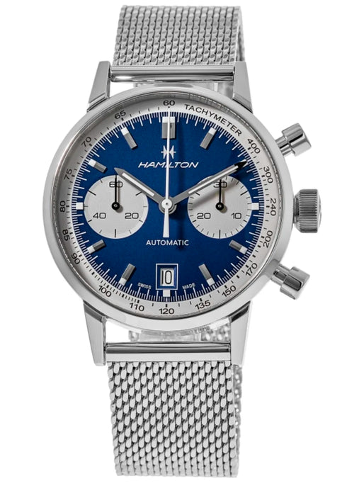 Hamilton American Classic Intra-Matic Auto Chrono H38416141 - Acciaio inossidabile 40 mm, quadrante blu, bracciale a maglia