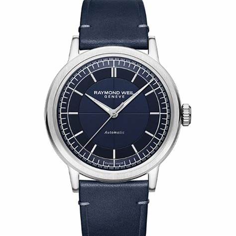 Raymond Weil Millesime 39,5 mm Orologio automatico - Quadrante blu, cinturino in pelle blu