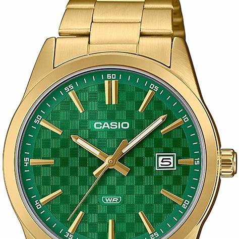 Reloj analógico para hombre Casio MTP-VD03G-3AUDF – Esfera verde, brazalete de acero inoxidable tono dorado