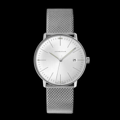 Junghans Max Bill Quarzo 041/4463.46 Orologio da uomo - Quadrante argento 38 mm, bracciale a maglie in acciaio inossidabile